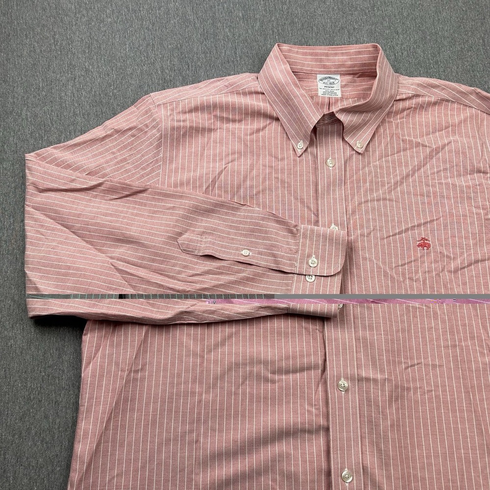 Brooks Brothers Regent Pink White Pinstripe Shirt Mens XL Button Long Sleeve